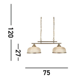 Bistro 2 Light Ceiling Pendant Bar White, Antique Brass with Glass Shades, E27 - thumbnail 3