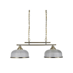 Bistro 2 Light Ceiling Pendant Bar White, Antique Brass with Glass Shades, E27 - thumbnail 2