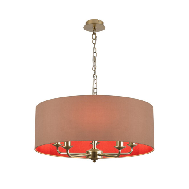 Banyan 5 Light Multi Arm Pendant With 60cm x 22cm Dual Faux Silk Fabric Shade Champagne Gold/Antique Gold - image 1