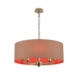 Banyan 5 Light Multi Arm Pendant With 60cm x 22cm Dual Faux Silk Fabric Shade Champagne Gold/Antique Gold - thumbnail 1