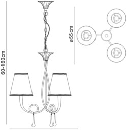 Paola Ceiling Pendant 3 Light E14, Silver Painted with Black Shades & Black Glass Droplets - thumbnail 2