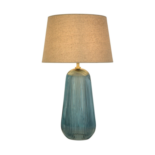 Cameo Table Lamp, Blue Glass with Natural Linen Shade - image 1