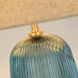 Cameo Table Lamp, Blue Glass with Natural Linen Shade - thumbnail 3