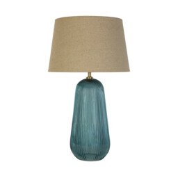 Cameo Table Lamp, Blue Glass with Natural Linen Shade - thumbnail 2