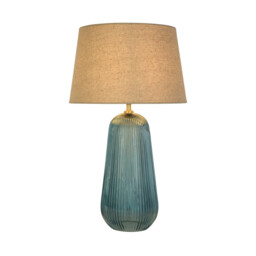 Cameo Table Lamp, Blue Glass with Natural Linen Shade