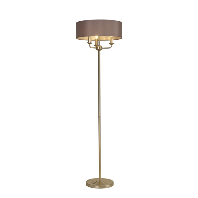 Banyan 3 Light Switched Floor Lamp With 45cm x 15cm Faux Silk Fabric Shade Champagne Gold/Grey - image 1