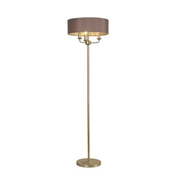 Banyan 3 Light Switched Floor Lamp With 45cm x 15cm Faux Silk Fabric Shade Champagne Gold/Grey - thumbnail 1