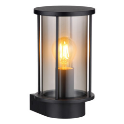 Gracey Outdoor Wall Lantern Matt Black IP54 Smoke Glass Shade 1x E27