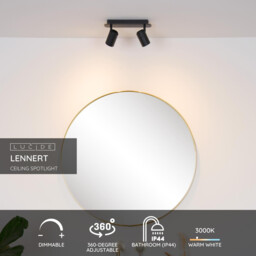 Lennert Modern Twin Ceiling Spotlight Bathroom - LED Dim. - GU10 - 2x5W 3000K - IP44 - Black - thumbnail 2