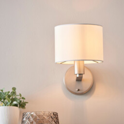 Daley 1 Light Indoor Wall Light Matt Nickel Plate, Vintage White Faux Silk, E14 - thumbnail 2