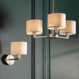 Daley 1 Light Indoor Wall Light Matt Nickel Plate, Vintage White Faux Silk, E14 - thumbnail 5