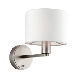 Daley 1 Light Indoor Wall Light Matt Nickel Plate, Vintage White Faux Silk, E14
