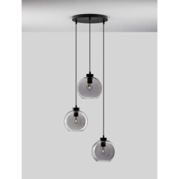 Palmer 3 Light Cluster Pendant Ceiling Light Smoky Glass Black Cord Black Metal Base LED E27 - thumbnail 5