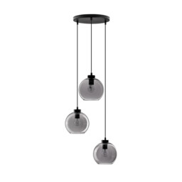 Palmer 3 Light Cluster Pendant Ceiling Light Smoky Glass Black Cord Black Metal Base LED E27