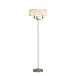 Banyan 3 Light Switched Floor Lamp With 45cm x 15cm Faux Silk Shade, Satin Nickel/White - thumbnail 1