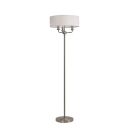 Banyan 3 Light Switched Floor Lamp With 45cm x 15cm Faux Silk Shade, Satin Nickel/White - thumbnail 5