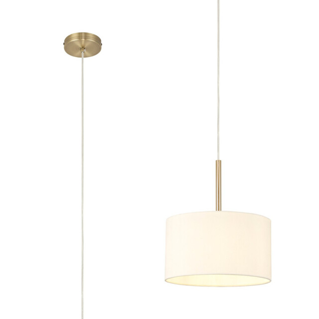 Baymont Antique Brass E27 Single Pendant With 30cm x 17cm Faux Silk Shade, Ivory Pearl/White Laminate - image 1