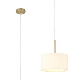 Baymont Antique Brass E27 Single Pendant With 30cm x 17cm Faux Silk Shade, Ivory Pearl/White Laminate