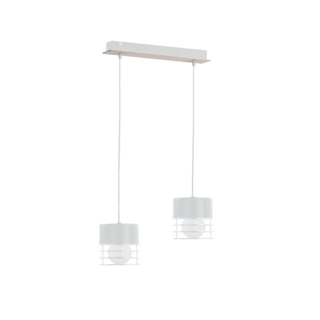 Casa Bar Pendant Ceiling Light White, Wood, 50cm, 2x E27