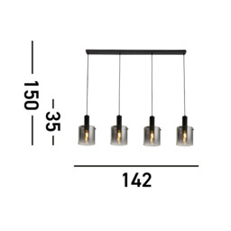 Sweden 4 Light Bar Pendant Black, Smoked Ombre Glass - thumbnail 3