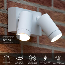 Taylor Modern Wall Spotlight Outdoor, PIR Sensor - 2xGU10 - IP54 - White - thumbnail 2