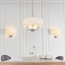 Nixon 2 Light Indoor Candle Wall Light Nickel Plate, White Faux Silk, E14 - thumbnail 5