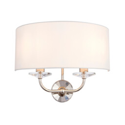 Nixon 2 Light Indoor Candle Wall Light Nickel Plate, White Faux Silk, E14 - thumbnail 1