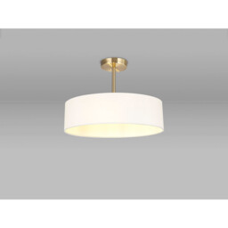 Baymont Antique Brass 3 Light E27 Semi Flush Fixture, With 45cm x 15cm Faux Silk Shade, White - thumbnail 2