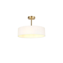 Baymont Antique Brass 3 Light E27 Semi Flush Fixture, With 45cm x 15cm Faux Silk Shade, White - thumbnail 1