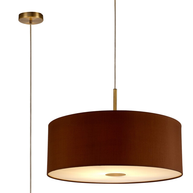 Baymont Antique Brass E27 Single Pendant With 60cm x 22cm Dual Faux Silk Shade, Raw Cocoa/Grecian Bronze - image 1
