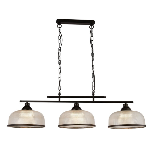 Highworth 3 Light Bar Pendant Black, Holophane Style Glass - image 1