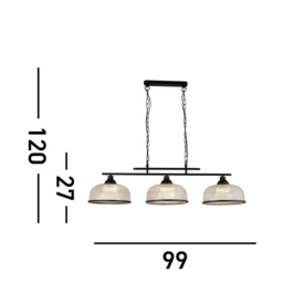 Highworth 3 Light Bar Pendant Black, Holophane Style Glass - thumbnail 5