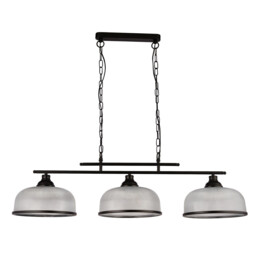 Highworth 3 Light Bar Pendant Black, Holophane Style Glass - thumbnail 3