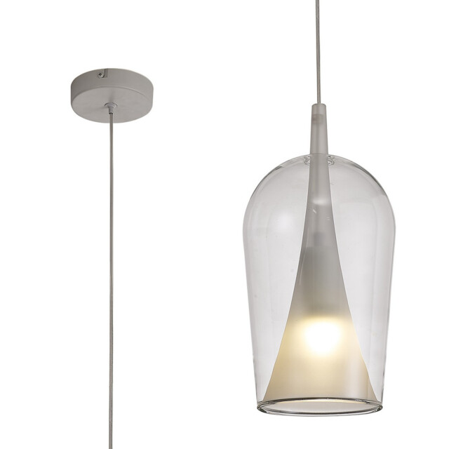 Elsa Pendant With Champagne Glass Shade, 1 Light E27, Clear Glass With Frosted Inner Cone - image 1