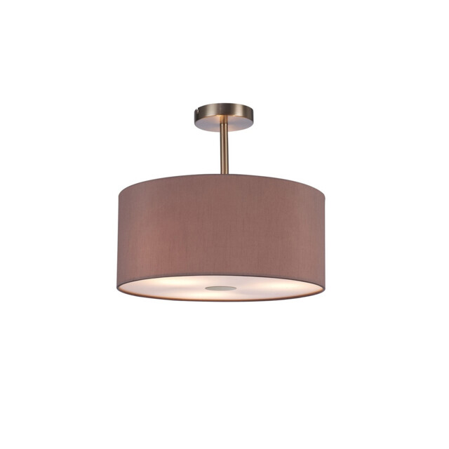 Baymont Satin Nickel 3 Light E27 Semi Flush With 40cm x 18cm Dual Faux Silk Shade, Taupe/Halo Gold - image 1