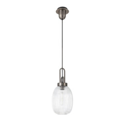 Yorktown Ceiling Pendant E27 20cm Almond Ribbed Glass, Clear Antique Silver, Black - thumbnail 5