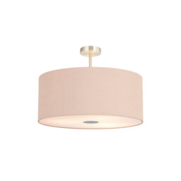 Baymont Satin Nickel 5 Light E27 Semi Flush Fixture With 60cm x 22cm Dual Faux Silk Shade, Antique Gold/Ruby