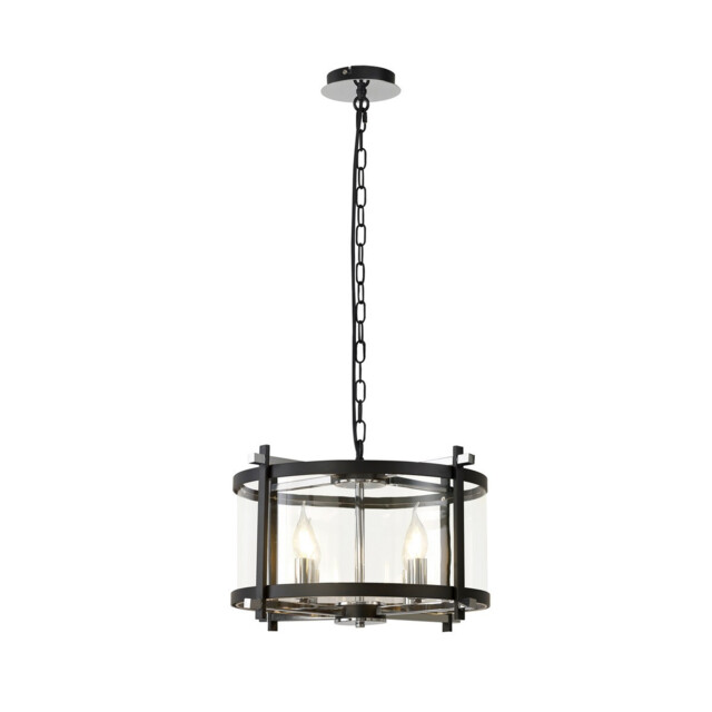 Nolan Single 46cm Pendant 4 Light E14 Black With Polished Chrome Detail And Clear Glass - image 1