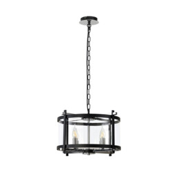 Nolan Single 46cm Pendant 4 Light E14 Black With Polished Chrome Detail And Clear Glass - thumbnail 5
