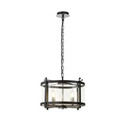 Nolan Single 46cm Pendant 4 Light E14 Black With Polished Chrome Detail And Clear Glass - thumbnail 1