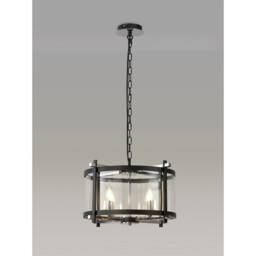 Nolan Single 46cm Pendant 4 Light E14 Black With Polished Chrome Detail And Clear Glass - thumbnail 2