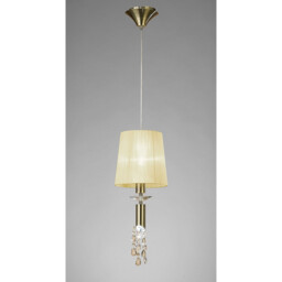 Tiffany Pendant 1+1 Light E27+G9, Antique Brass With Cream Shade & Clear Crystal - thumbnail 2