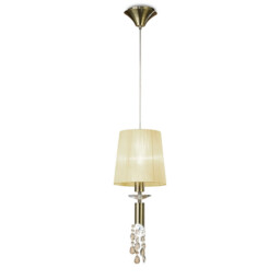 Tiffany Pendant 1+1 Light E27+G9, Antique Brass With Cream Shade & Clear Crystal - thumbnail 1