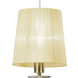 Tiffany Pendant 1+1 Light E27+G9, Antique Brass With Cream Shade & Clear Crystal - thumbnail 5