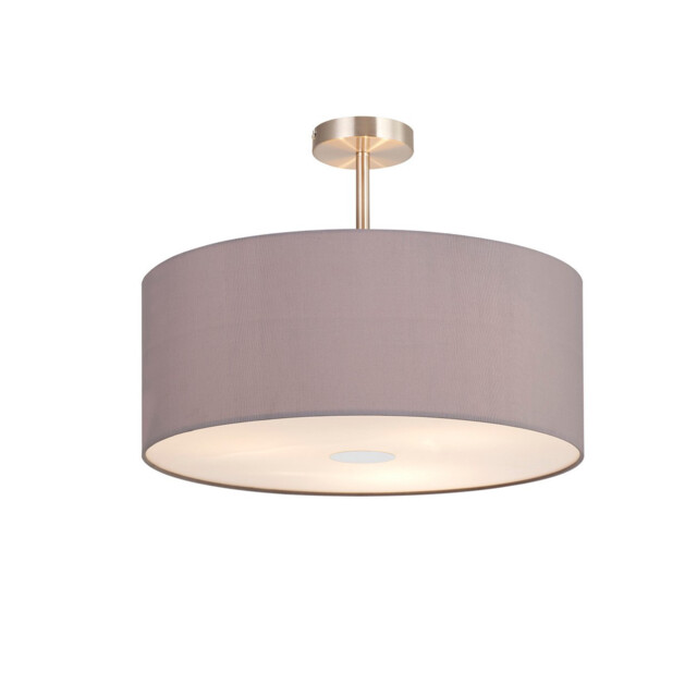Baymont Satin Nickel 3 Light E27 Semi Flush With 50cm x 20cm Faux Silk Shade, Grey/White Laminate - image 1