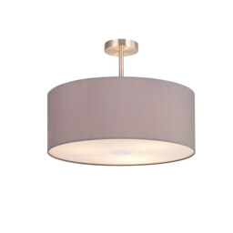 Baymont Satin Nickel 3 Light E27 Semi Flush With 50cm x 20cm Faux Silk Shade, Grey/White Laminate - thumbnail 1