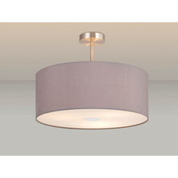 Baymont Satin Nickel 3 Light E27 Semi Flush With 50cm x 20cm Faux Silk Shade, Grey/White Laminate - thumbnail 2