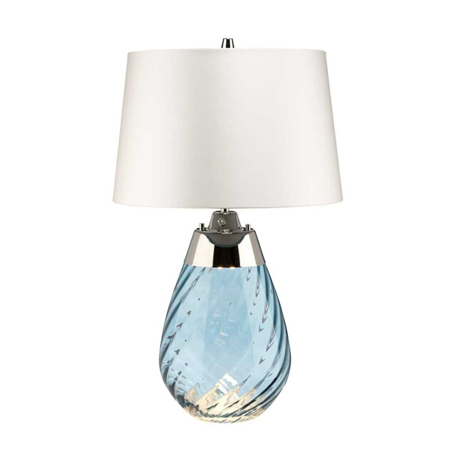 Lena 2 Light Small Blue Table Lamp with Off-white Shade, Blue-tinted Glass , Off-White Shade, E27 - image 1