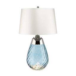 Lena 2 Light Small Blue Table Lamp with Off-white Shade, Blue-tinted Glass , Off-White Shade, E27 - thumbnail 1