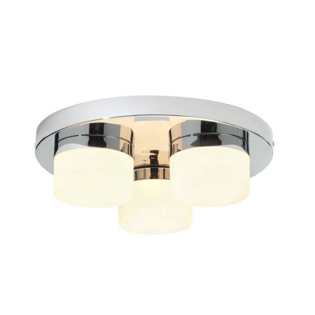 Pure 3 Light Semi Flush Bathroom Ceiling Light Chrome, Opal Glass IP44, G9 - image 1